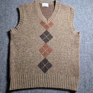 Donegal Sweater Vest Mens M Brown Argyle Wool Blend Colorful Speckle